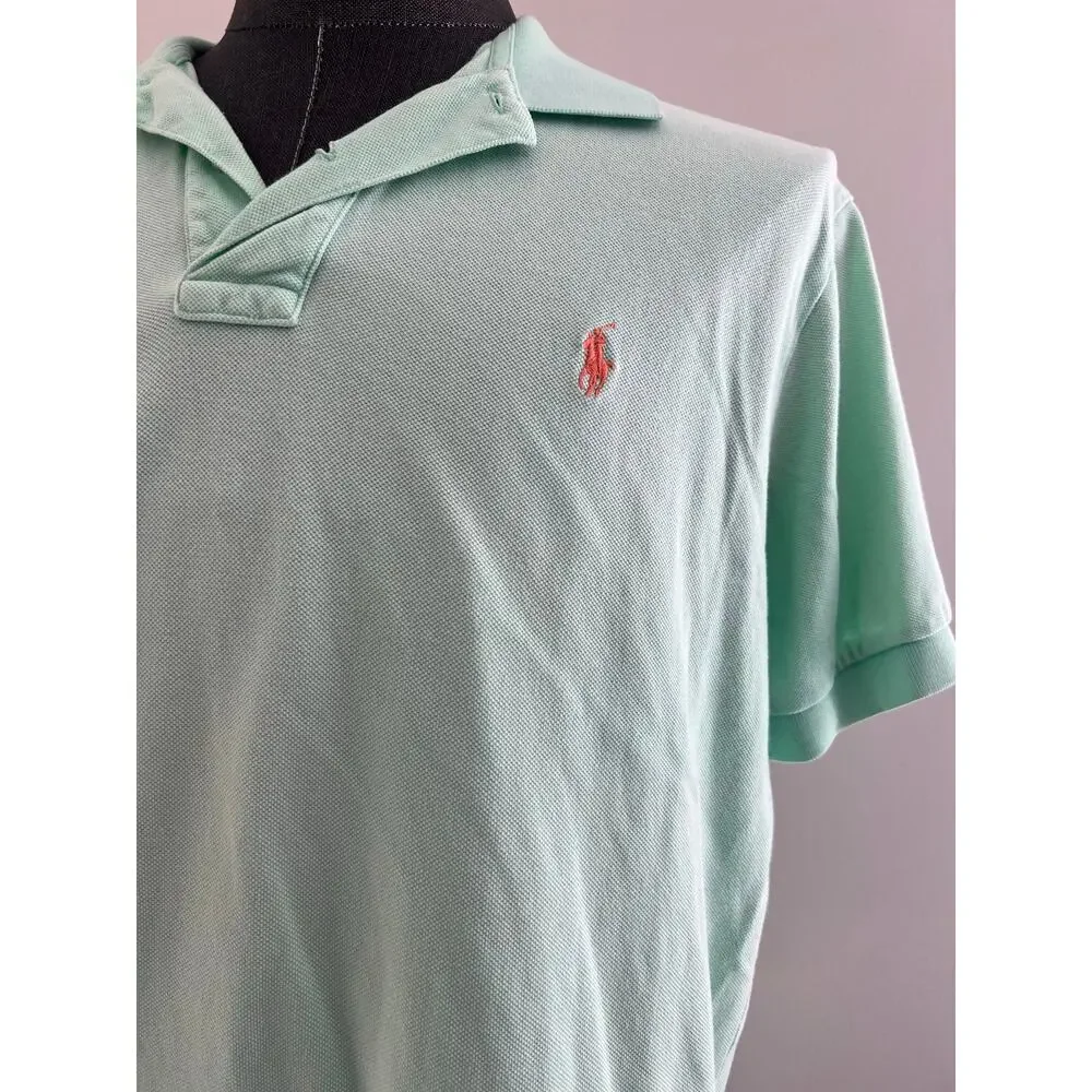 Polo Ralph Lauren 100% Pique Cotton Collared Shirt Mint Green Pink Size Large SG